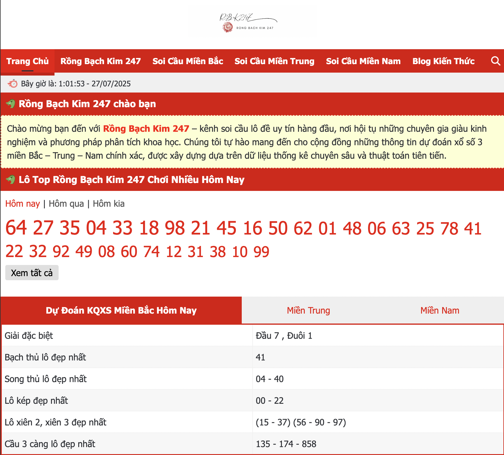 Giao diện website Rồng Bạch Kim 247